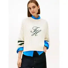 TOMMY HILFIGER - Saco blanco de cuello redondo con logo script gráfico