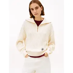 TOMMY HILFIGER - Saco blanco con cierre de cremallera de 1/2 con tejido cableado