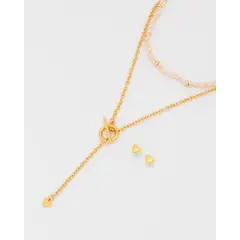 AVEMARIA - Set X2 Collar Corbatín Corazón Candado + Aretes