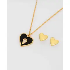 AVEMARIA - Collar Corazón Cerrojo Negro + Aretes
