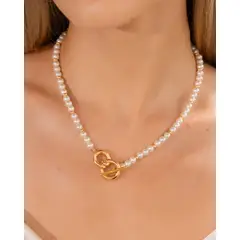 AVEMARIA - Collar Perlas Eslabón Lazo Maxi + Aretes