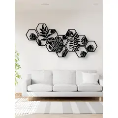 BEER EXPERIENCE LAB - Cuadro decoración pared Mosaico Hexagonal Modular Hojas MDF Negro