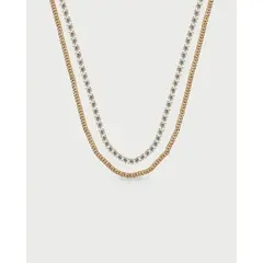 LUNAMAR - Collar Doble Tennis Oro - Acero Inoxidable