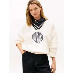 TOMMY HILFIGER - Saco blanco de felpa con cuello en V