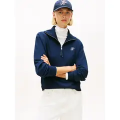 TOMMY HILFIGER - Saco azul con cierre de media cremallera con logo script