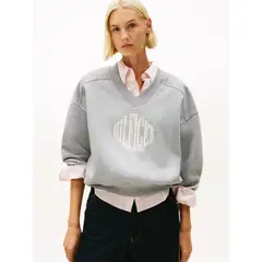 TOMMY HILFIGER - Saco gris de felpa con cuello en V