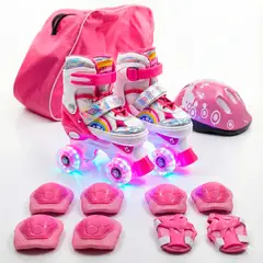 ONWHEELS - Combo infantil Patines Ajustables con llantas de luz Rosado talla S  ( 29-33)