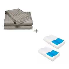 ZHOPI CO - Sabanas Cama Doble Gris Lujo Mas 2 Almohadas Ortopedica Gel.
