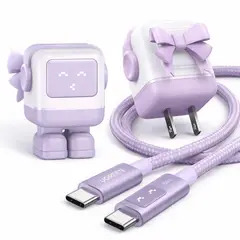 UGREEN - Kit Cargador Carga Rápida Robot 30W + Cable Led USB-C Carga Rapida 100W 1Metro Purpura