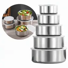TECH - Bowls Kit X5 Acero Inoxidable Ensaladera Acora Set Con Tapa