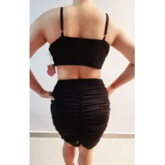 VIA7 - Conjunto de Top Corsé y Mini Falda Drapeada Ajustable