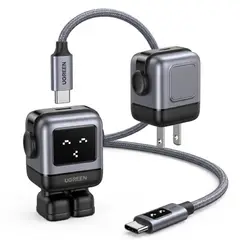 UGREEN - Kit Cargador Robot Carga Rápida Robot 30W + Cable Led USB-C Carga Rápida 100W 1Metro Negro