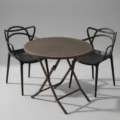 GENERICO - Juego de Balcón Raíz Mesa Plegable Marrón Oscuro 60cm y 2 Sillas Negras para Exterior e Interior