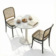GENERICO - Juego de Balcón 2 Puestos Mesa Redonda Blanca 60cm y Sillas en Polipropileno Resistente Estilo Ratán