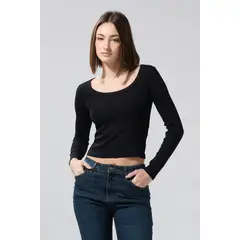 KOAJ - Camiseta unicolor manga larga con escote en U en tela a Mujer