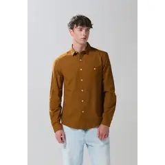 KOAJ - Camisa manga larga unicolor en algodón con bolsillo Hombre