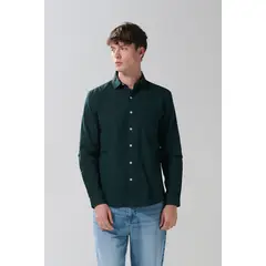 KOAJ - Camisa manga larga unicolor en algodón con bolsillo Hombre