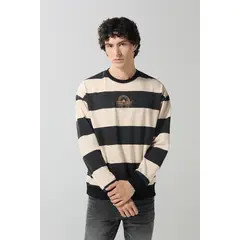 KOAJ - Buzo kaki a rayas cuello redondo oversize college Hombre