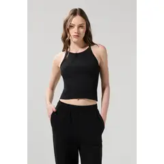 KOAJ - Camiseta manga sisa crop top unicolor acanalada Mujer