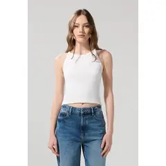 KOAJ - Camiseta manga sisa crop top unicolor acanalada Mujer