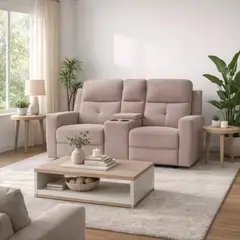 MUEBLES FIOTTI - Sofa Reclinable Electrico con consola 2 Puestos Tela Khaki Tacio_.