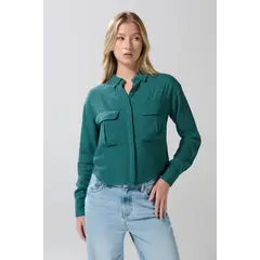 KOAJ - BLUSA CAMISERA BOLSILLOS CON TAPAS CROP MANGA LARGA Mujer