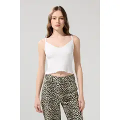 KOAJ - Camiseta crop top unicolor con mini filete y manga sisa Mujer