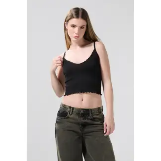 KOAJ - Camiseta crop top unicolor con mini filete y manga sisa Mujer