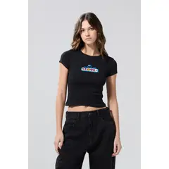 KOAJ - Camiseta para mujer en tela acanalada, cuello redondo y Mujer