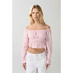 KOAJ - BLUSA UNICOLOR, HOMBRO DESCUBIERTO Y CINTURA ENCAUCHADA Mujer
