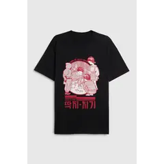 KOAJ - Camiseta negra con arte de Squid Game y manga corta Hombre