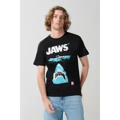 KOAJ - Camiseta manga corta negra con arte de Tiburón Hombre