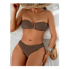 GENERAL - Vestido De Baño Mujer Moda Europea Bikini Café Acanalado