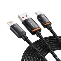 GENERICO - Cable Essager 2 en 1 USB-A a Lightning y USB-C Trenzado Negro