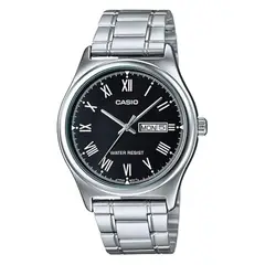Casio - Reloj Para Hombre Clasico MTP-V006D-1B Esfera Negra Con Numeros Romanos Plateado