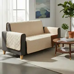 GENERICO - PROTECTOR SOFA FORRO FUNDA DOBLE FAZ 3 PUESTOS CAFE / BEIGE