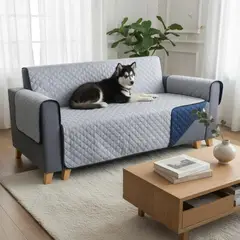 GENERICO - PROTECTOR SOFA FORRO FUNDA DOBLE FAZ 5 PUESTOS AZUL OSCURO / GRIS