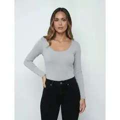 MOLGOA - Body para Mujer Escote Redondo Manga Larga - Tahiti