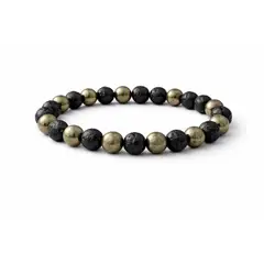 UBMD - Manilla Pulsera Hombre Pirita Piedra Lava Volcanica 8mm