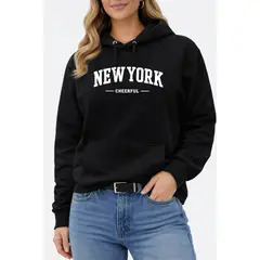 URBAN PLUS - Buzo hombre y mujer estampado negro hoddie