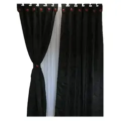 OEM - Cortinas Tela Jaquard En Boton 2.70 m Ancho x 2 m Alto Dividida Negra