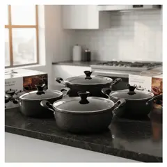AMERICAN GENERICS - Juegos de Ollas Sarten Antiadherente C/tapa 8 Piezas Granito Antiadherente