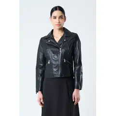 VELEZ - Vélez Chaqueta Silueta Tipo Biker Cuero Para Mujer Cremalleras Negro