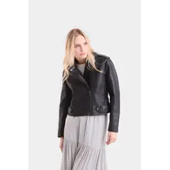 VELEZ - Vélez Chaqueta Claire Tejida De Cuero Para Mujer Silueta Biker Negro