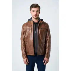 VELEZ - Vélez Chaqueta Belmont De Cuero Para Hombre Capucha Y Pechera Miel