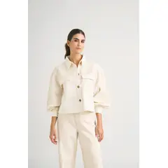 VELEZ - Vélez Chaqueta Aguamarina De Tela Para Mujer Bordados En Gamuza Blanco