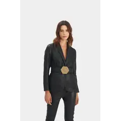 VELEZ - Vélez Blazer Tatacoa En Cuero Tejido Para Mujer Silueta Recta Negro
