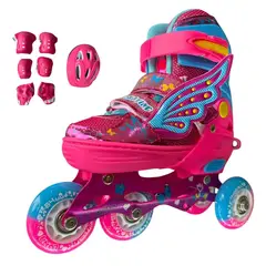 SPORT - PATINES APRENDIZAJE AJUSTABLE 27-28-29-30-31 FUCSIA + KIT +BOLSO