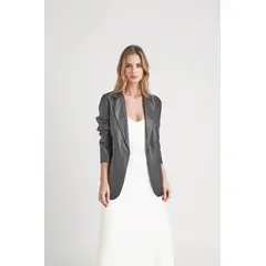VELEZ - Vélez Blazer Astromelia En Cuero Ovino Para Mujer Silueta Recta Negro