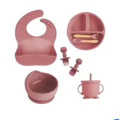 GENERICO - Kit Alimentación Bebe Niña Vajilla En Silicona 8 Piezas